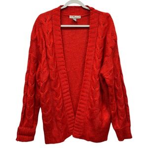 Love Change Italy Sweater Womens Large Red Cable Knit Open Front Cardigan Y2K